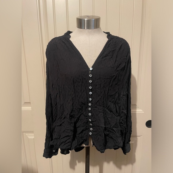 Free‎ People Black Button-Down Blouse - Picture 1 of 9